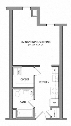 Floor plan for studio, 1 bath, 480 sqft